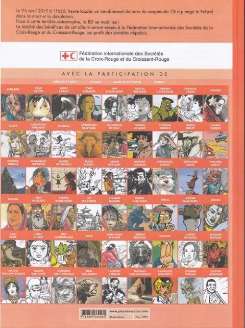 Verso de l'album Népal, 25 avril 2015 La BD se mobilise