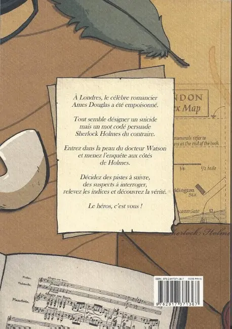 Verso de l'album Sherlock Holmes - La BD dont vous êtes le héros Tome 1 Sherlock Holmes