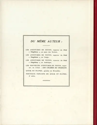 Verso de l'album Tintin Tome 4 Les cigares du Pharaon