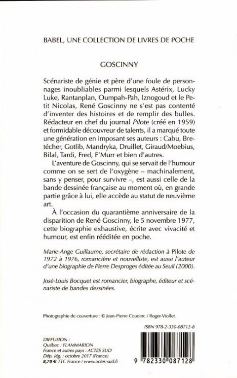Verso de l'album Goscinny - Biographie Goscinny