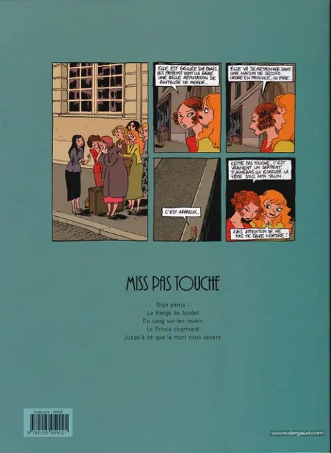 Verso de l'album Miss pas touche Tome 2 Du sang sur les mains