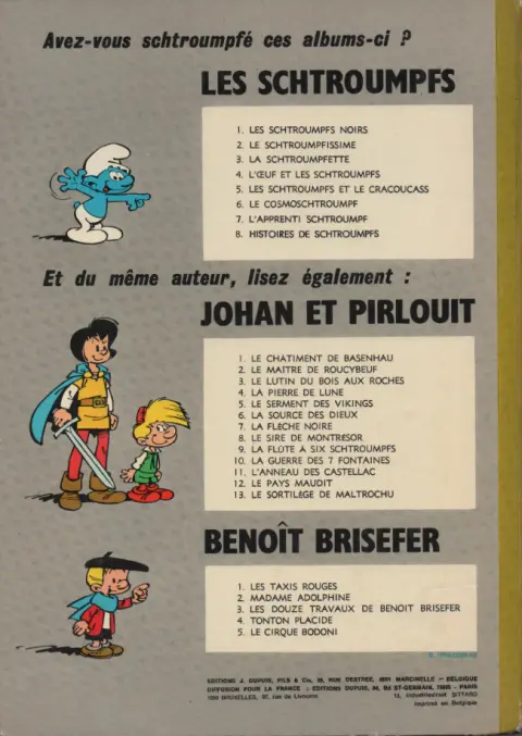Verso de l'album Les Schtroumpfs Tome 6 Le cosmoschtroumpf