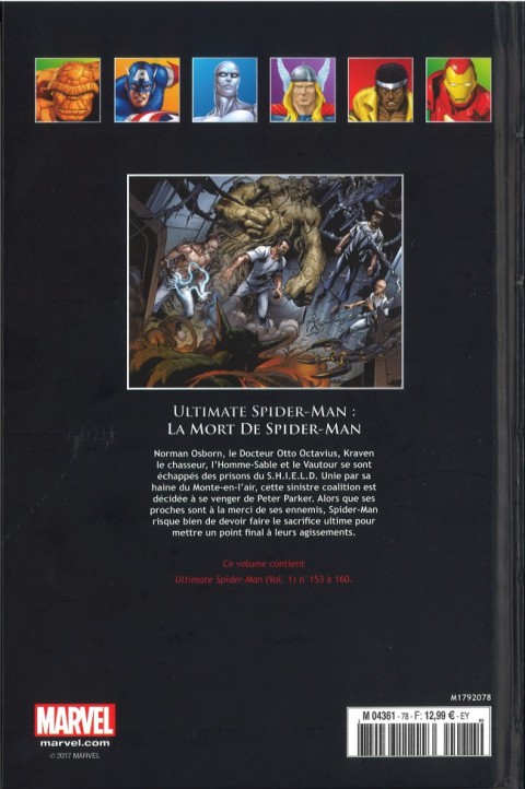 Verso de l'album Marvel Comics - La collection de référence Tome 78 Ultimate Spider-Man - La Mort de Spider-Man