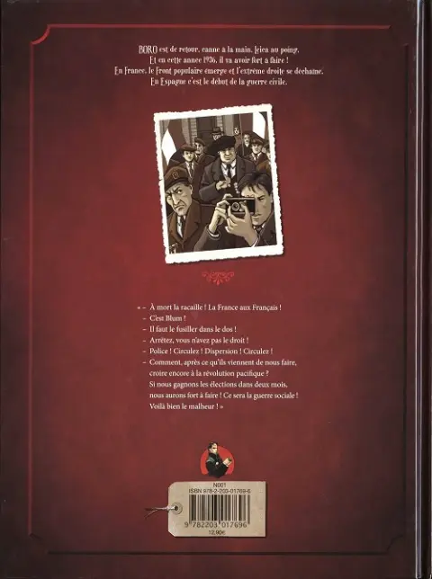 Verso de l'album Les Aventures de Boro, reporter photographe Tome 4 Le Temps des Cerises
