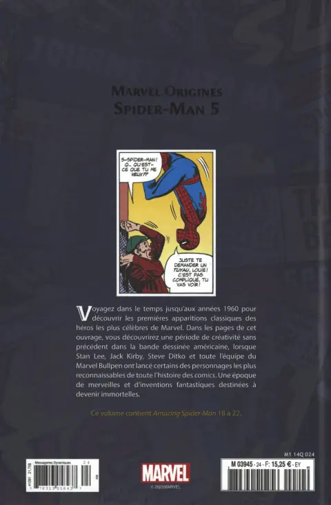 Verso de l'album Marvel Origines N° 24 Spider-Man 5