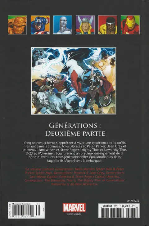 Verso de l'album Marvel Comics - La collection de référence Tome 235 Génération - Deuxième partie