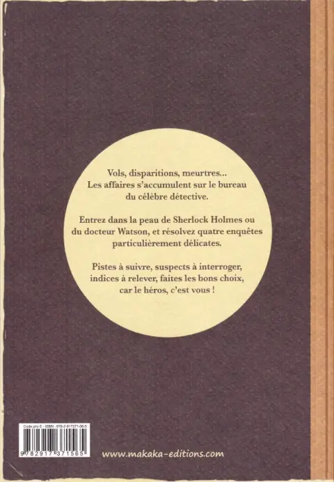 Verso de l'album Sherlock Holmes - La BD dont vous êtes le héros Tome 2 Quatre enquêtes de Sherlock Holmes