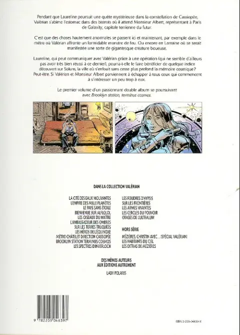 Verso de l'album Valérian Tome 9 Métro Châtelet direction Cassiopée