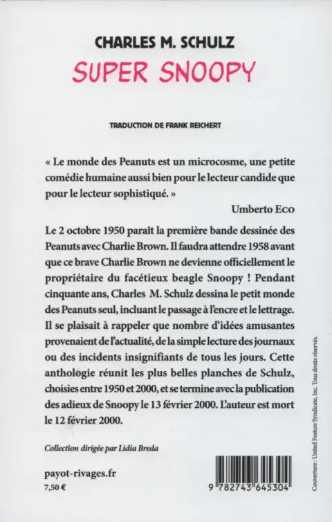 Verso de l'album Peanuts Tome 19 Super Snoopy