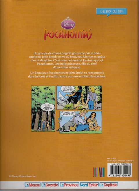 Verso de l'album Disney (La BD du film) Tome 23 Pocahontas