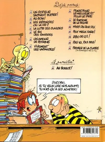Verso de l'album L'Élève Ducobu Tome 14 Premier de classe (en commençant par la fin)