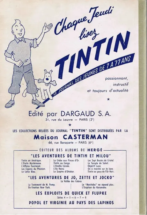 Verso de l'album Tintin Tome 37 Tintin album du journal (n° 513 à 525)