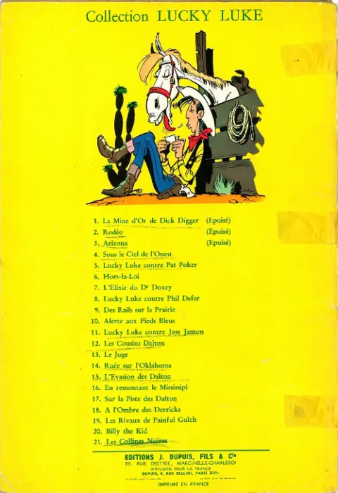 Verso de l'album Lucky Luke Tome 20 Billy the Kid