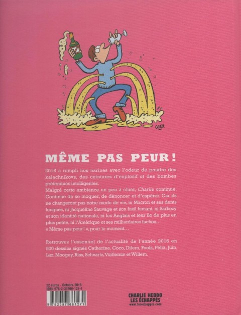 Verso de l'album Charlie Hebdo - Une année de dessins Même pas peur !