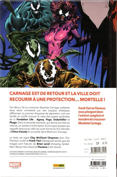 Verso de l'album Absolute Carnage Mortelle protection