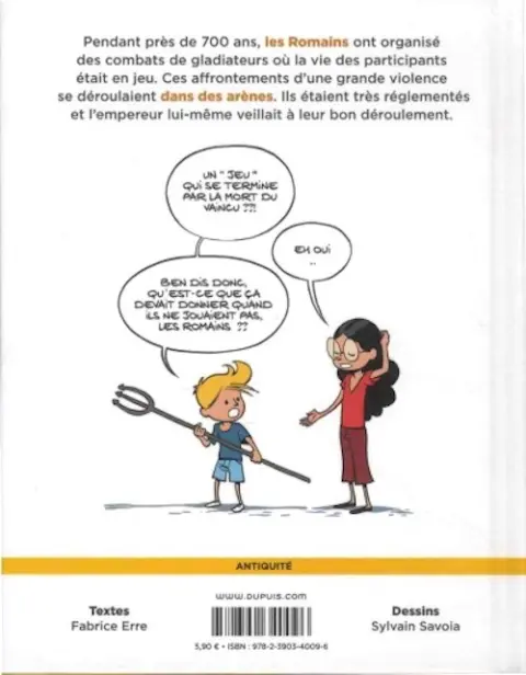 Verso de l'album Le Fil de l'Histoire 6 Les gladiateurs - Jeux de Romains