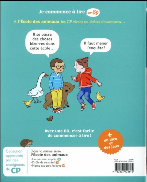 Verso de l'album Je commence à lire en BD CP Tome 2 Un monstre à l'école