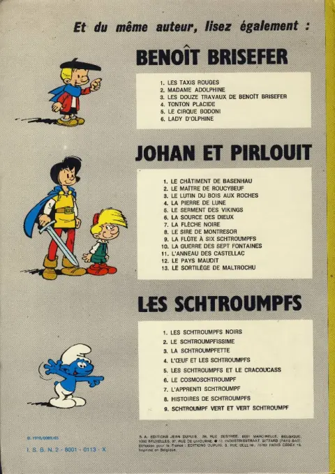 Verso de l'album Les Schtroumpfs Tome 6 Le cosmoschtroumpf