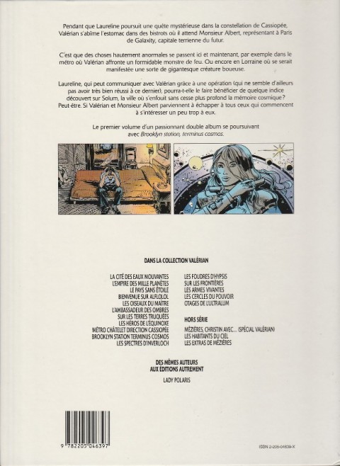 Verso de l'album Valérian Tome 9 Métro Châtelet direction Cassiopée
