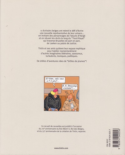 Verso de l'album Drôles de plumes - 11 nouvelles de Tintin au pays du Roi des Belges