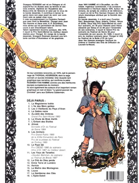 Verso de l'album Thorgal Tome 18 L'Épée-Soleil