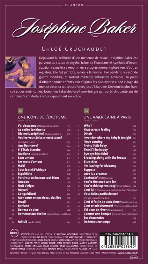 Verso de l'album BD Chanson Joséphine Baker