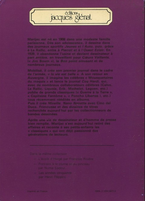 Verso de l'album Souvenirs de Marijac et l'histoire de coq hardi