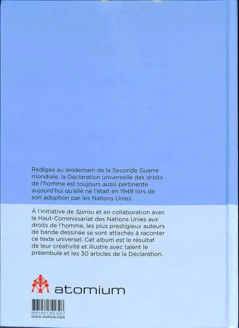 Verso de l'album Spirou défenseur des droits de l'homme