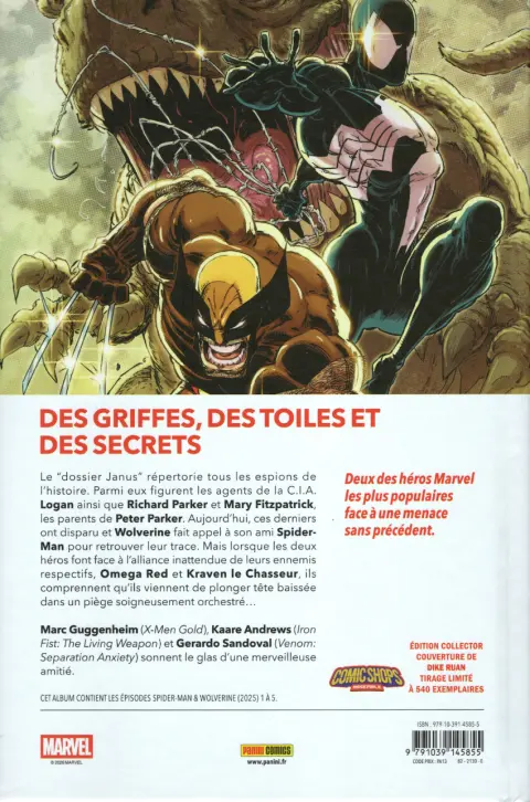 Verso de l'album Spider-Man & Wolverine 1 Le dossier Janus