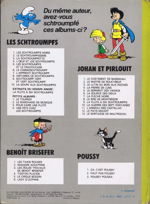 Verso de l'album Les Schtroumpfs Tome 6 Le cosmoschtroumpf