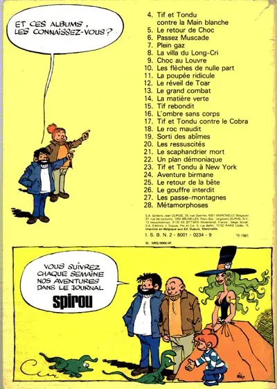 Verso de l'album Tif et Tondu Tome 4 Tif et Tondu contre la main blanche