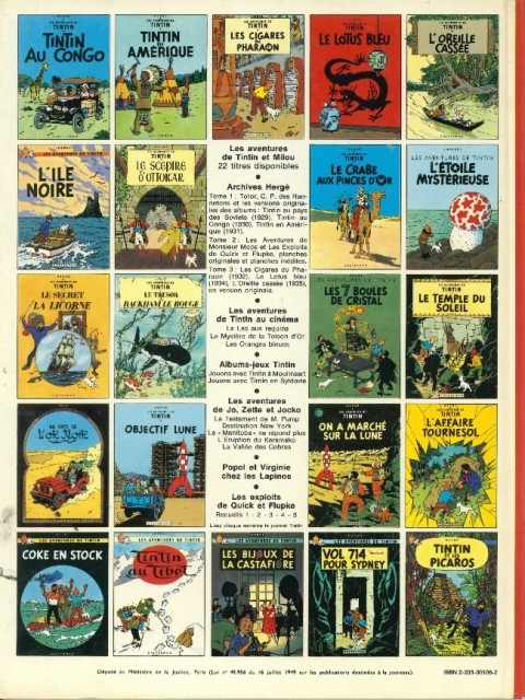 Verso de l'album Tintin Tome 7 L'Ile Noire