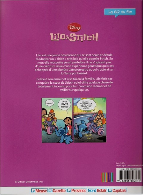 Verso de l'album Disney (La BD du film) Tome 25 Lilo & Stitch