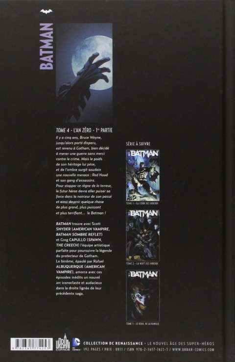 Verso de l'album Batman Tome 4 L'An zéro - 1re partie