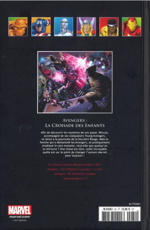 Verso de l'album Marvel Comics - La collection de référence Tome 81 Avengers - La Croisade des Enfants