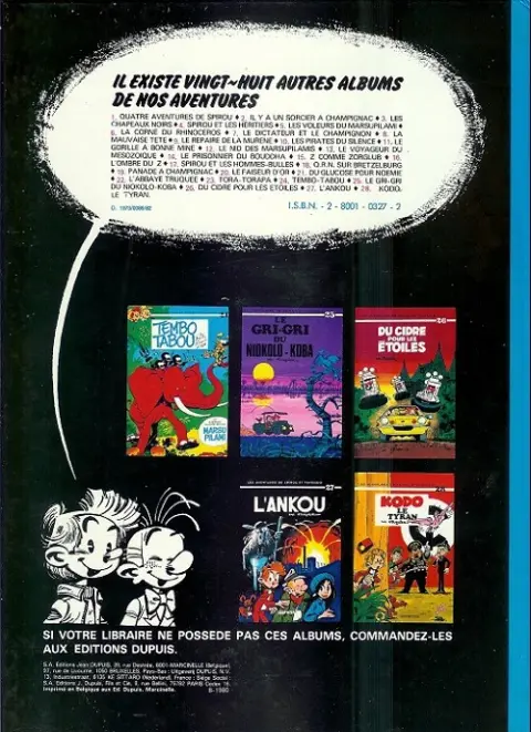 Verso de l'album Spirou et Fantasio Tome 23 Tora Torapa