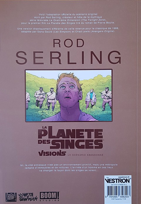 Verso de l'album La planète des Singes par Rod Serling Le scénario abandonné