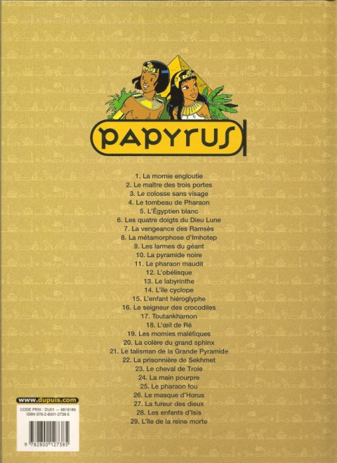Verso de l'album Papyrus Tome 18 L'Œil de Ré