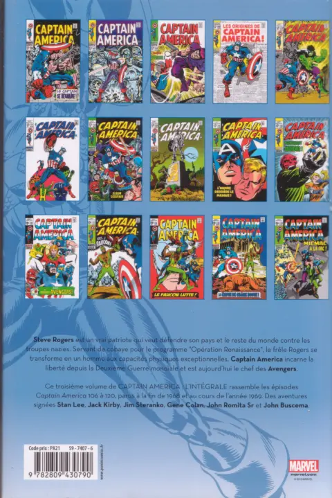 Verso de l'album Captain America - L'intégrale Tome 3 1968-1969