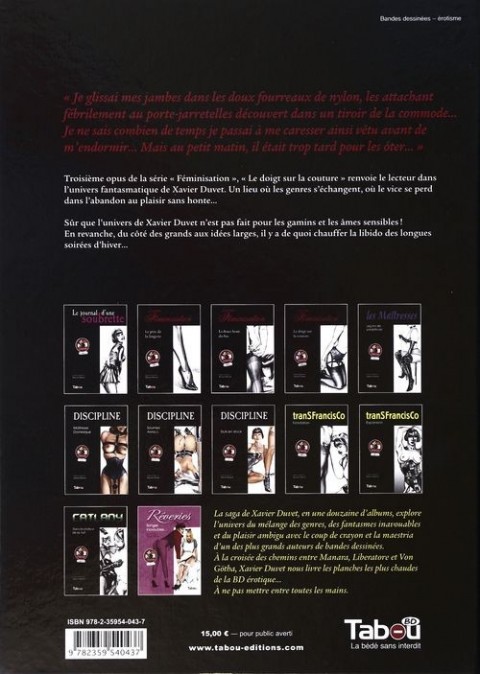 Verso de l'album Féminisation Tome 3 Le doigt sur la couture