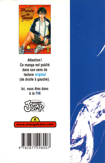 Verso de l'album Prince du tennis Tome 3