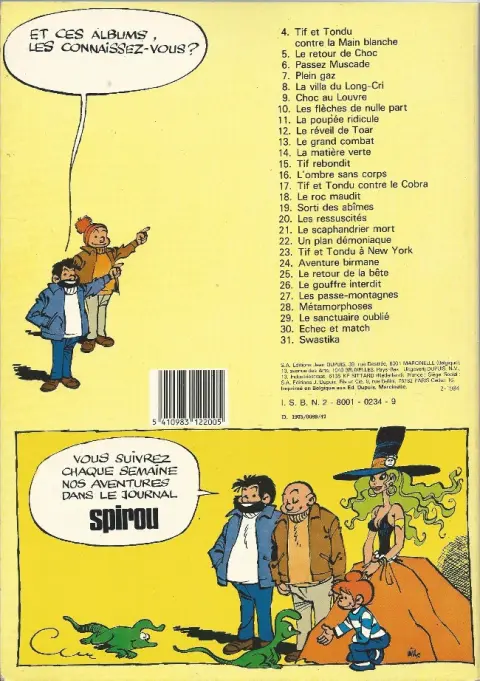 Verso de l'album Tif et Tondu Tome 4 Tif et Tondu contre la main blanche
