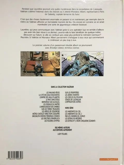 Verso de l'album Valérian Tome 9 Métro Châtelet direction Cassiopée