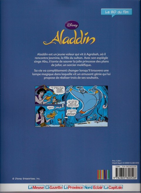 Verso de l'album Disney (La BD du film) Tome 26 Aladdin