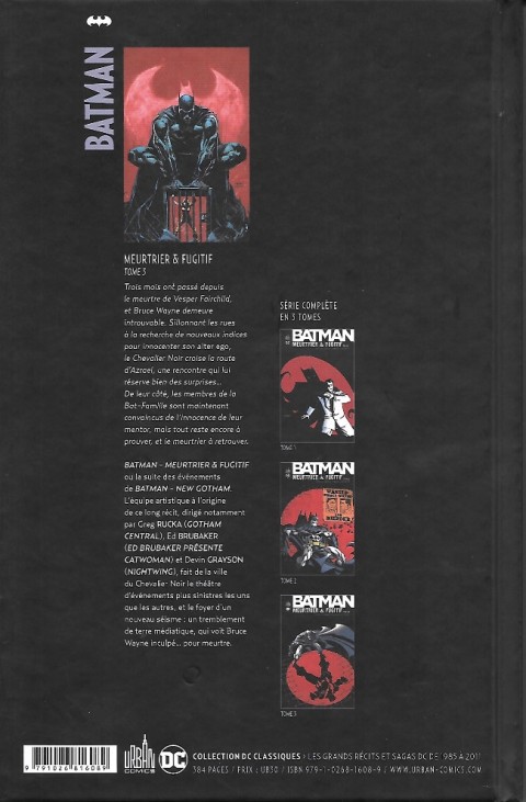 Verso de l'album Batman : Meurtrier & fugitif Tome 3
