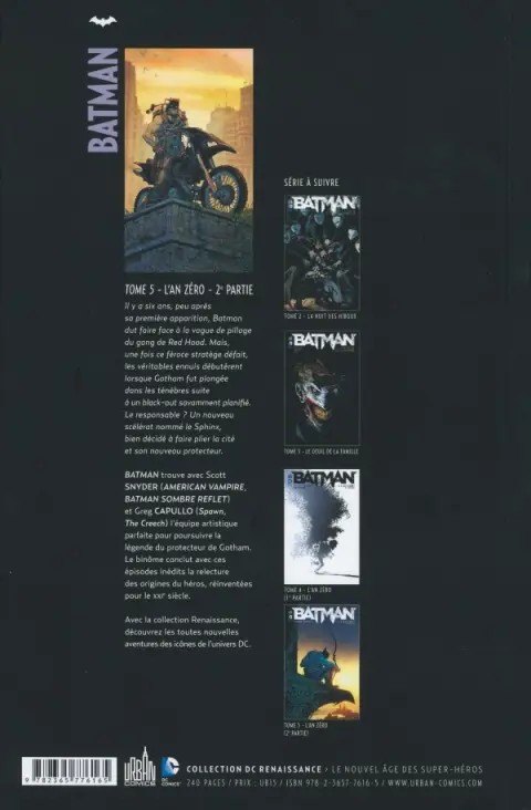 Verso de l'album Batman Tome 5 L'An zéro - 2e partie