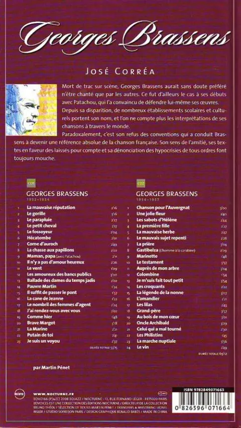 Verso de l'album BD Chanson Georges Brassens