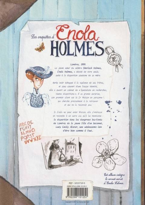 Verso de l'album Les Enquêtes d'Enola Holmes Tome 2 L'affaire Lady Alistair