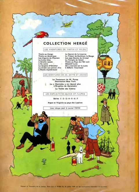 Verso de l'album Tintin Tome 13 Les 7 boules de cristal