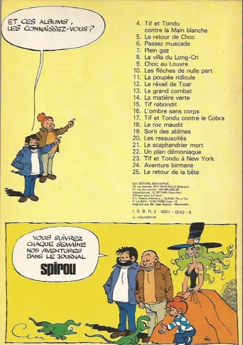 Verso de l'album Tif et Tondu Tome 13 Le grand combat